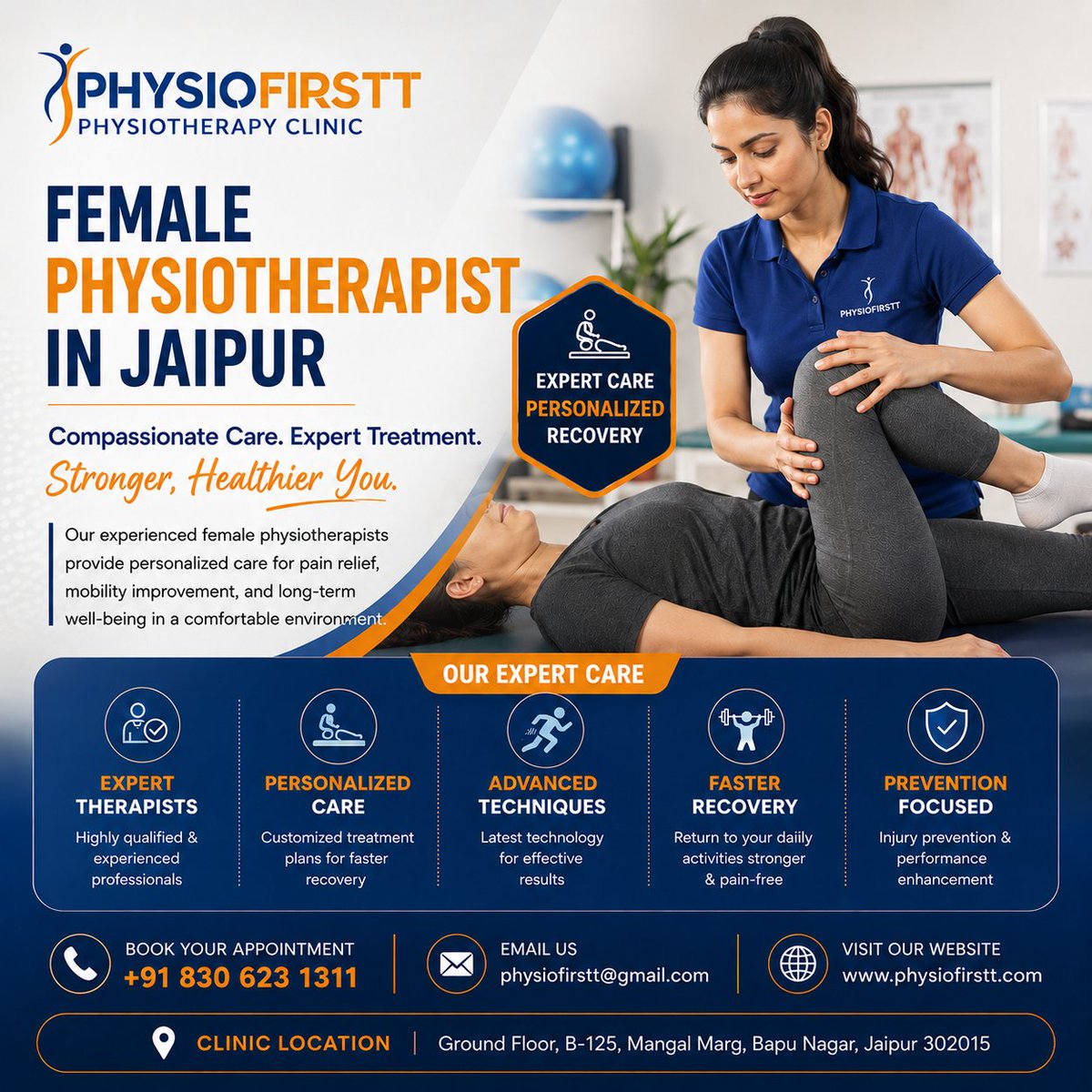 physiofirstt's tweet photo. Restore your strength with expert care from a trusted Female Physiotherapist in Jaipur.
At PhysioFirstt Physiotherapy Clinic, we provide personalized treatment plans designed to help you recover faster, reduce pain, and improve mobility in a safe and comfortable environment. https://t.co/MniHu0n91a