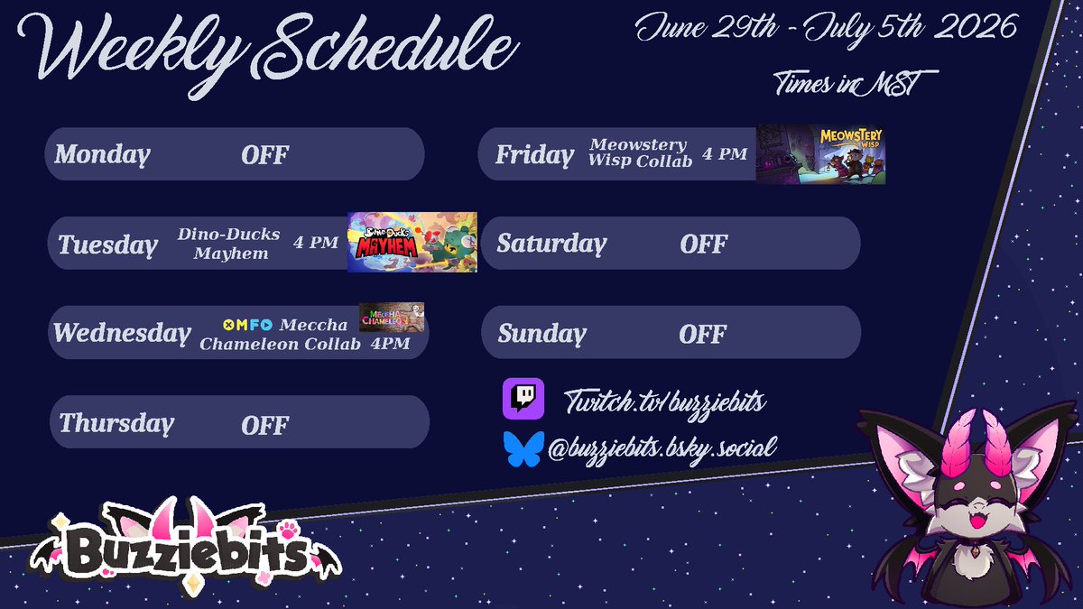 buzziebits's tweet photo. Good evening Vailyns!
We've got two collabs coming this week!
One is within #OMFO itself for Meccha Chameleon.
The other is a streamer friend's collab we'll be playing Meowstery Wisp.
#collab #mecchachameleon #meowsterywisp #twitch

See you all soon! <3
https://t.co/u1jkeREeGu https://t.co/0mNYbcaLm6