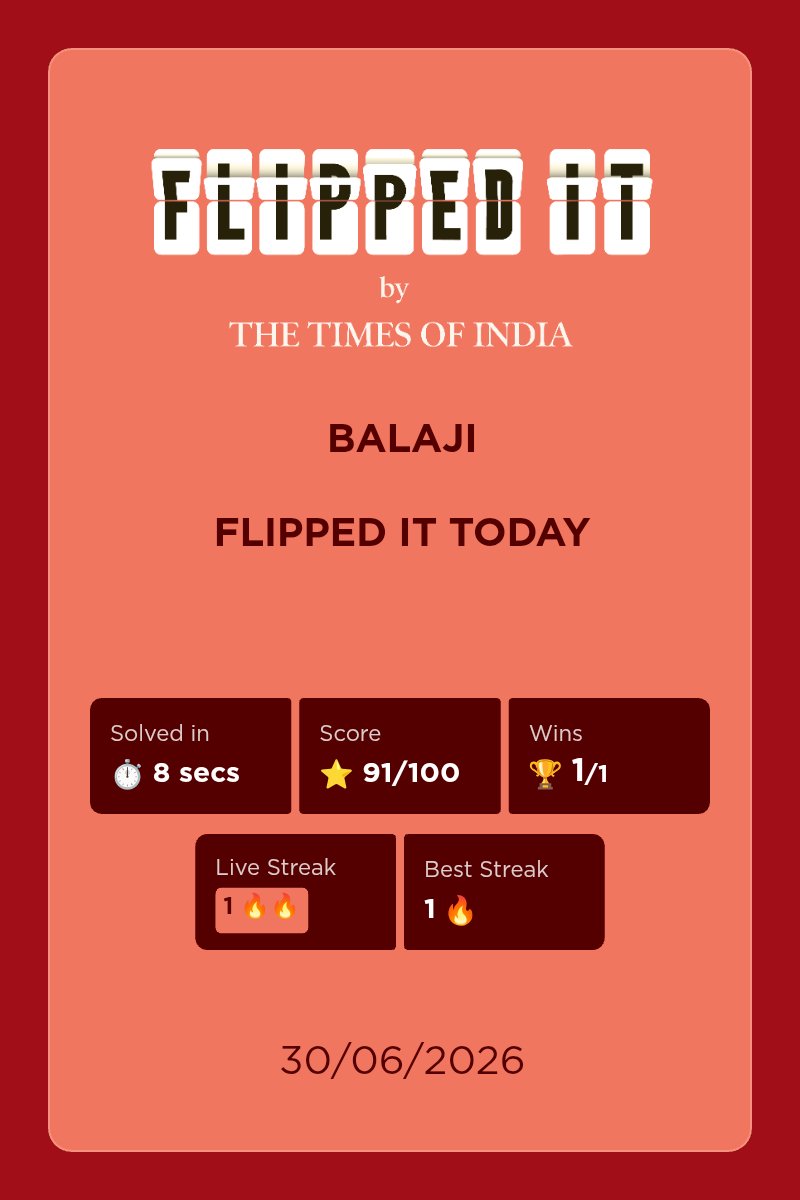 balaever's tweet photo. That’s my flip. Let’s see yours, pick up The Times of India and play Flipped It. https://t.co/eVpdhTLKNM