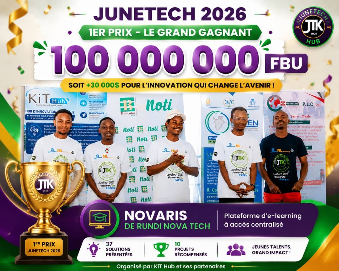 jubu_niyoko's tweet photo. Still can't believe it… 🏆
Our solution Novaris by RundiNova Tech won the Grand Prize of JUNETECH 2026 (+$30,000)! 🚀
Proud of my team and grateful to everyone who supported us. This is only the beginning. 🇧🇮❤️
#JUNETECH2026 #RundiNovaTech #Innovation #Burundi
@RundiNovaTech https://t.co/NnkrSHEwHD