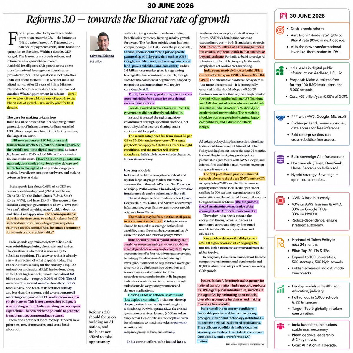 SrijanIndiaOne's tweet photo. 30th June 2026                
PDF https://t.co/QunEWWri91        

Important topics from today's newspaper.   
                       
1. Preparing India for China’s missile challenge
2. Reforms 3.0 — towards the Bharat rate of growth
3. What India’s 12 ‘operationally deployed’ nuclear warheads really mean 
4. Know your English   

#upsc #newspaper #civilservices #Prelims #Ganga #english #grammar #vocabulary #Prelims2026 #Missiles #MTCR #Reforms #Nuclear #China #india