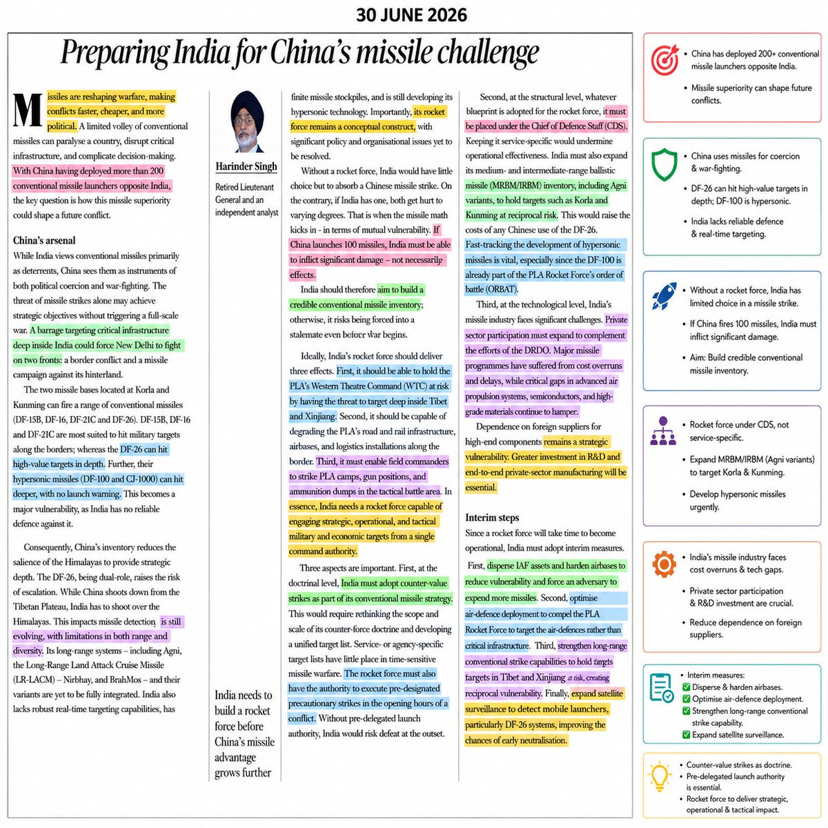 SrijanIndiaOne's tweet photo. 30th June 2026                
PDF https://t.co/QunEWWri91        

Important topics from today's newspaper.   
                       
1. Preparing India for China’s missile challenge
2. Reforms 3.0 — towards the Bharat rate of growth
3. What India’s 12 ‘operationally deployed’ nuclear warheads really mean 
4. Know your English   

#upsc #newspaper #civilservices #Prelims #Ganga #english #grammar #vocabulary #Prelims2026 #Missiles #MTCR #Reforms #Nuclear #China #india