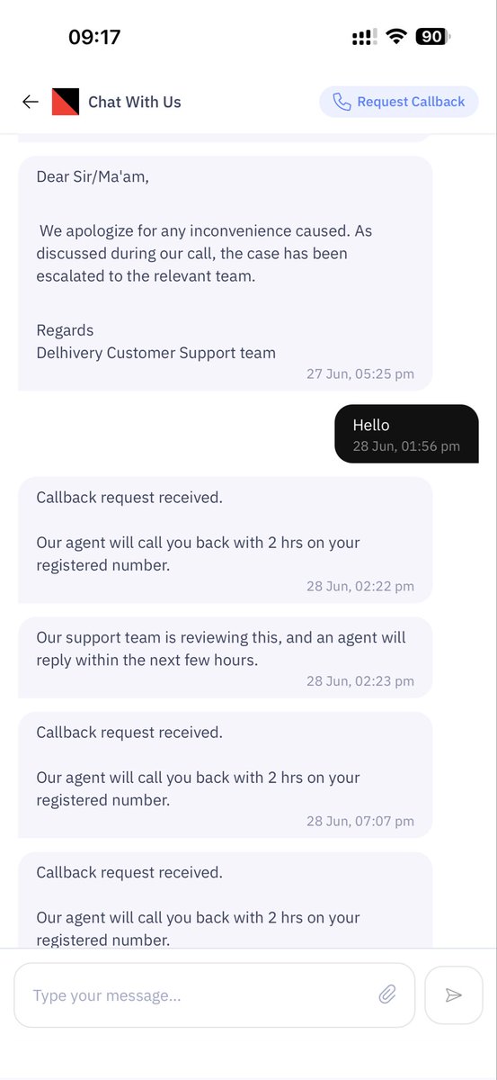 cnailwal's tweet photo. @help_delhivery No update or callback received https://t.co/ppJGwcAfmb