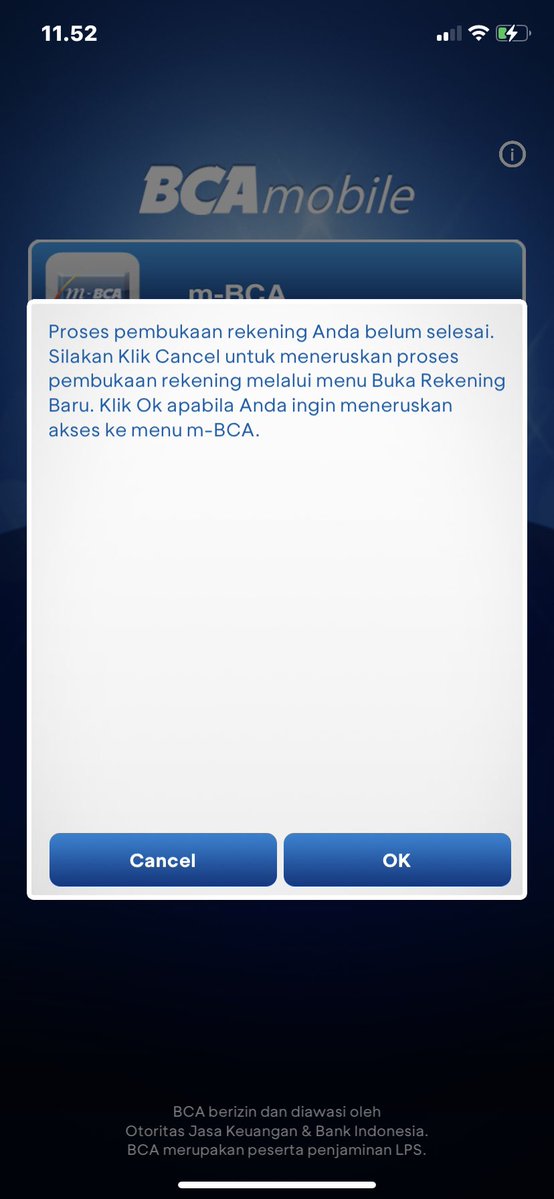 dracusla's tweet photo. @HaloBCA halo kak, kenapa saat buka apl BCAmobile tidak bisa akses ke rekening sendiri. tapi malah ada tampilan seperti ini? tolong dibantu https://t.co/WTDvh5i0LZ