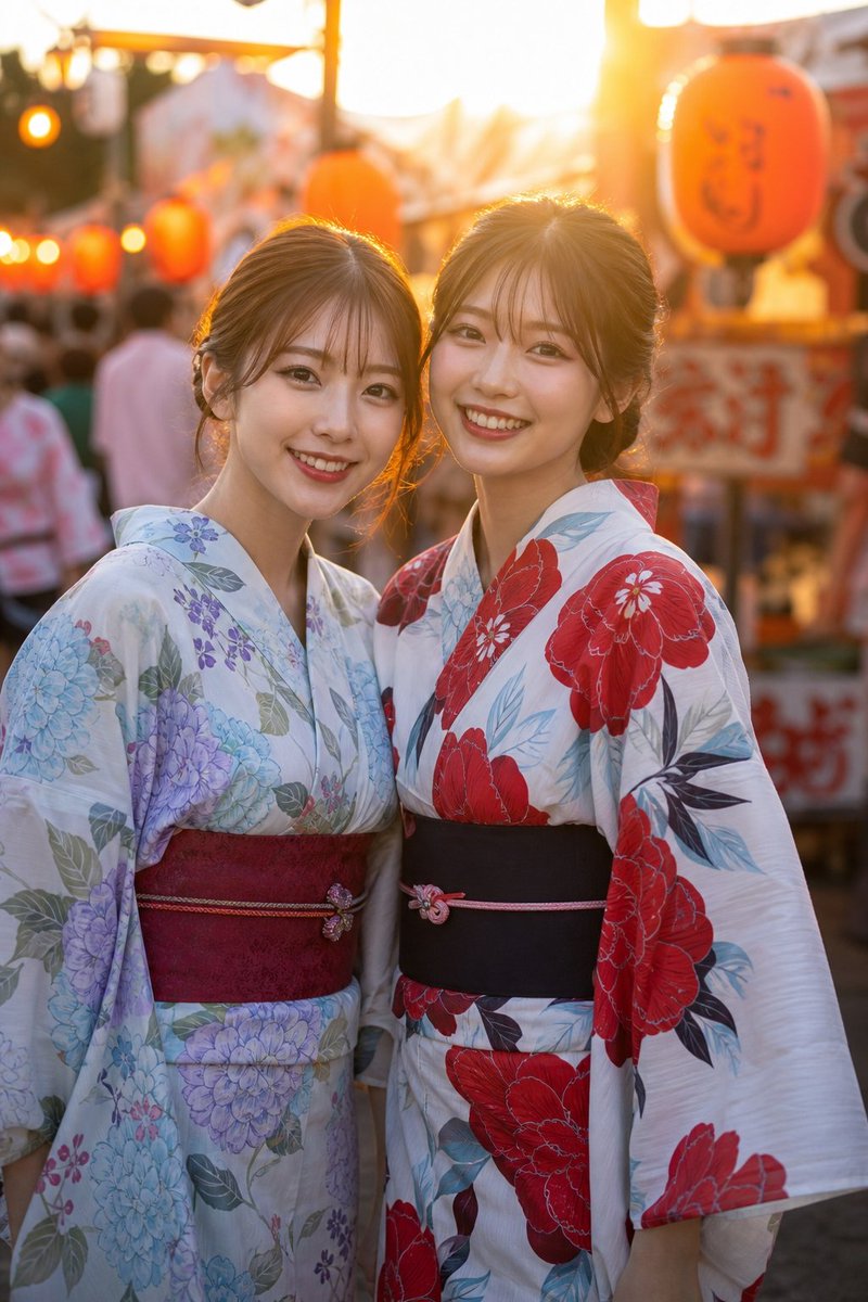 Two Friends in Yukata at Summer Festival