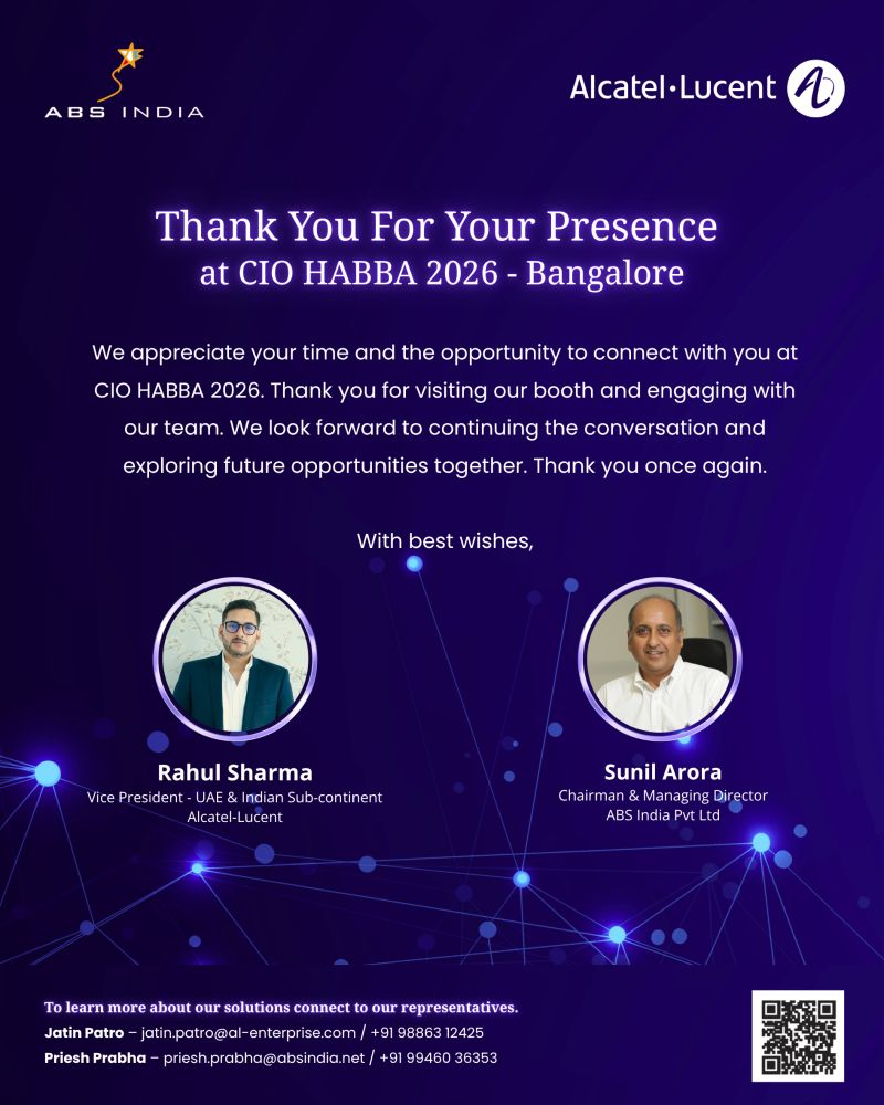 ABSIndia1's tweet photo. ABS INDIA PVT LTD and Alcatel-Lucent Enterprise, thank you for your presence at CIO Habba 2026 that was held on 13 June 2026, Bangalore, India.
#ciohabba2026 #leadershipengagement #technologyleadership
#innovation #ciocommunity #techleaders #businessleadership
#itinfrasolutions https://t.co/1TwwQ5c5aN