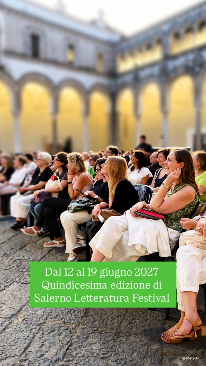 SaLetteratura's tweet photo. Dal 12 al 19 giugno 2027 
quindicesima edizione del festival Salerno Letteratura.
Prenota il tuo viaggio letterario a Salerno. 📚📚📚 https://t.co/2x2WXYhlXc