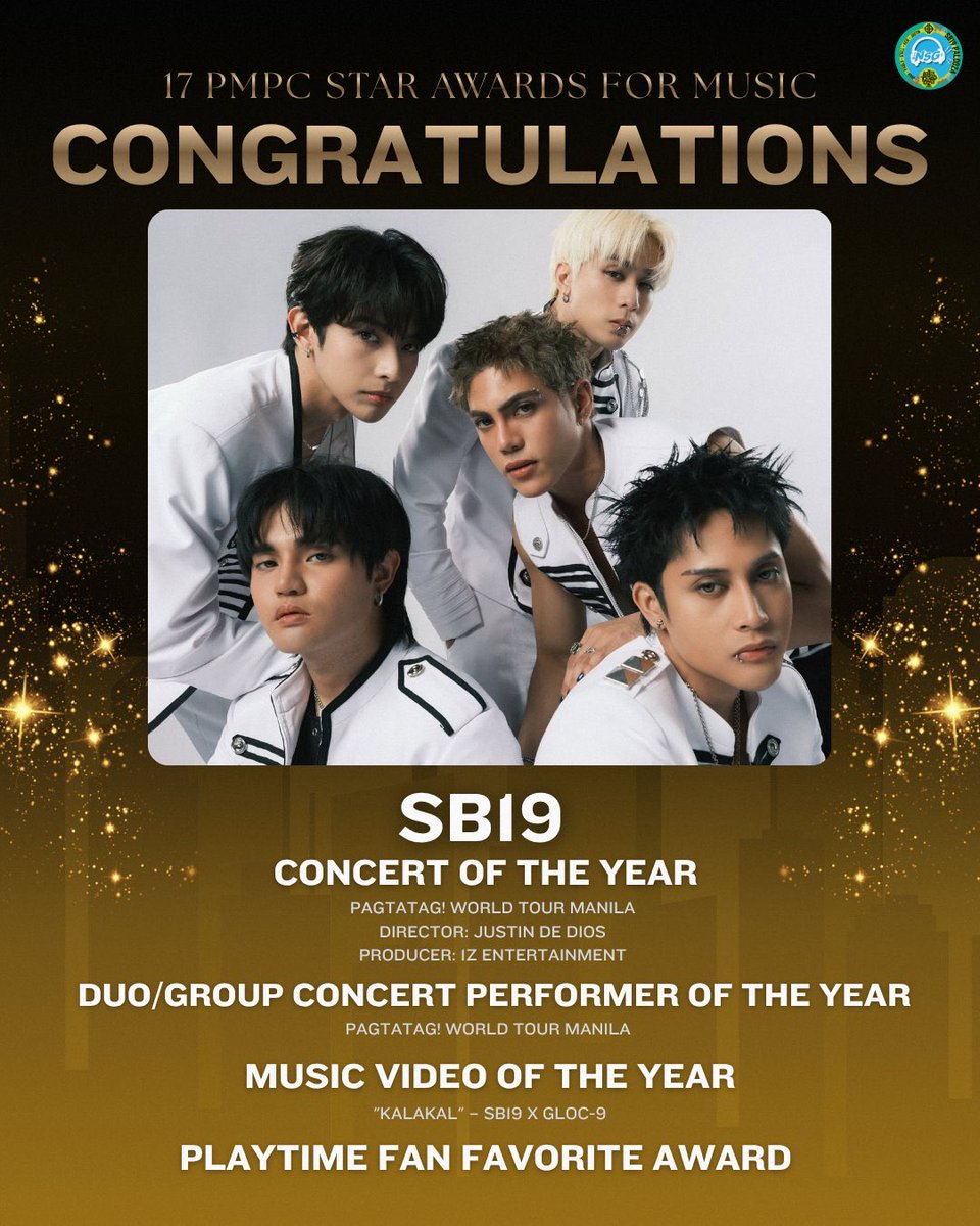 itsmemikoreyes's tweet photo. Congratulations, #SB19, on winning 6 awards in less than 5 days! 

#SECAwards2026! 
🏆INTERNATIONAL GROUP/DUO OF THE YEAR (3rd Time!)
🏆INTERNATIONAL ALBUM/EP OF THE YEAR ('Wakas at Simula')

17th PMPC Star Awards for Music:
🏆 CONCERT OF THE YEAR (Pagtatag! World Tour Manila)
🏆 DUO/GROUP CONCERT PERFORMER OF THE YEAR (Pagtatag! World Tour Manila)
🏆 MUSIC VIDEO OF THE YEAR ('Kalakal' SB19 X Gloc-9)
🏆 PLAYTIME FAN FAVORITE AWARD