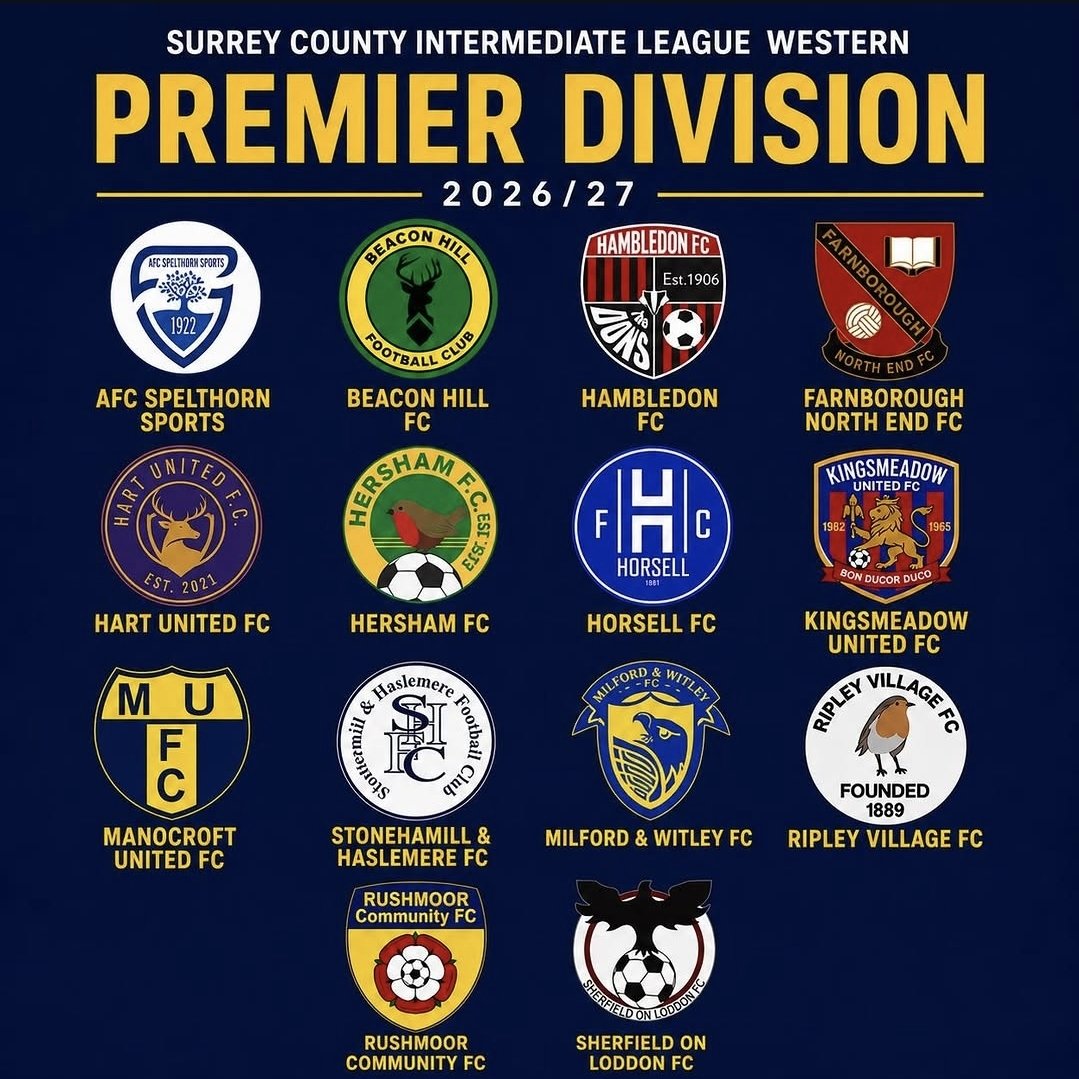 RCFCFirstXI's tweet photo. Looking ahead to 2026/27 

New teams to test ourselves against - with some local derbies to be excited about! 

Looking forward to welcoming new sides down to Grasmere Road 🟡🔵

@surreyfa 
@SurreyWestern https://t.co/Nr3VNrfm0W