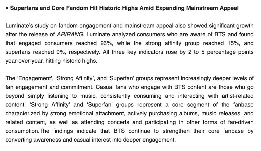 cherubim_rock's tweet photo. The thing is... we can't view our streaming numbers as ARMY-only effort anymore.

According to the official data, of all BTS listeners,

50% are non-fans (general public)
26% are engaged consumers (casual fans)
15% have strong affinity (ARMYs)
9% are superfans (hardcore ARMYs) https://t.co/k2nAqxpkG5