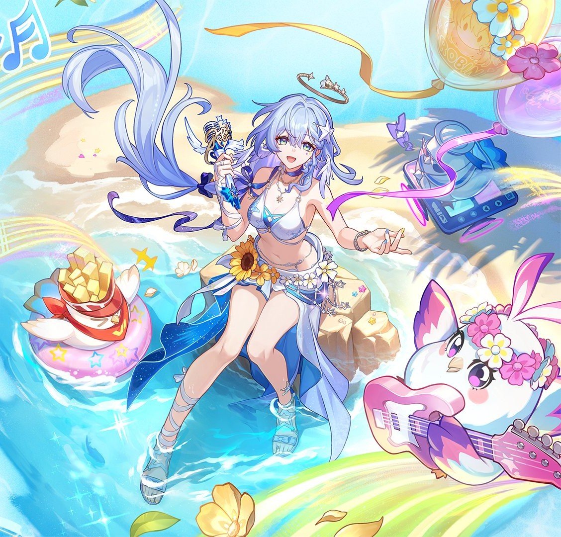 EliraEclipse's tweet photo. This is why people see HSR as the most balanced in terms of treatment within their players. Not only are the gender ratio pretty good, the fanservices are almost equal too.

Robin is in bikini? Make Aventurine shirtless too, everyone is happy. This is what we want, balance. https://t.co/ASnovxsGuo
