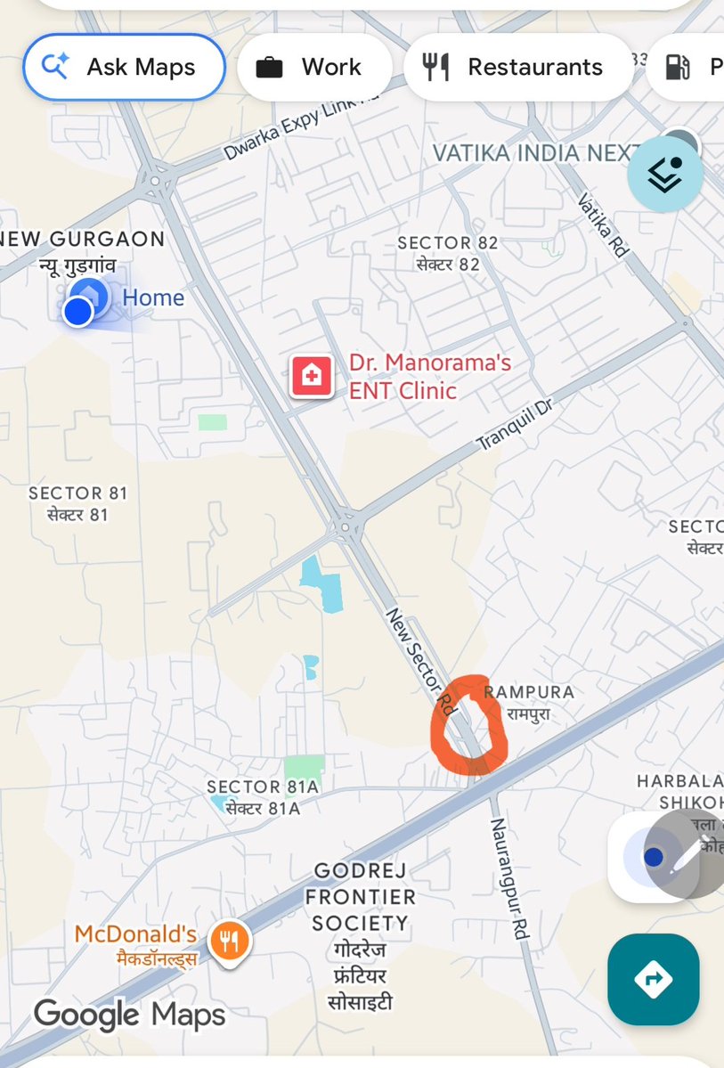 ThisIsNaveenSh's tweet photo. @OfficialGMDA @cmohry ...the road near rampura bridge crossing Gurguram  and marked below in orange is full of potholes at the crossing, why people have to remind you through social media, dont you have any mechanisms https://t.co/BvFu6d2tzN