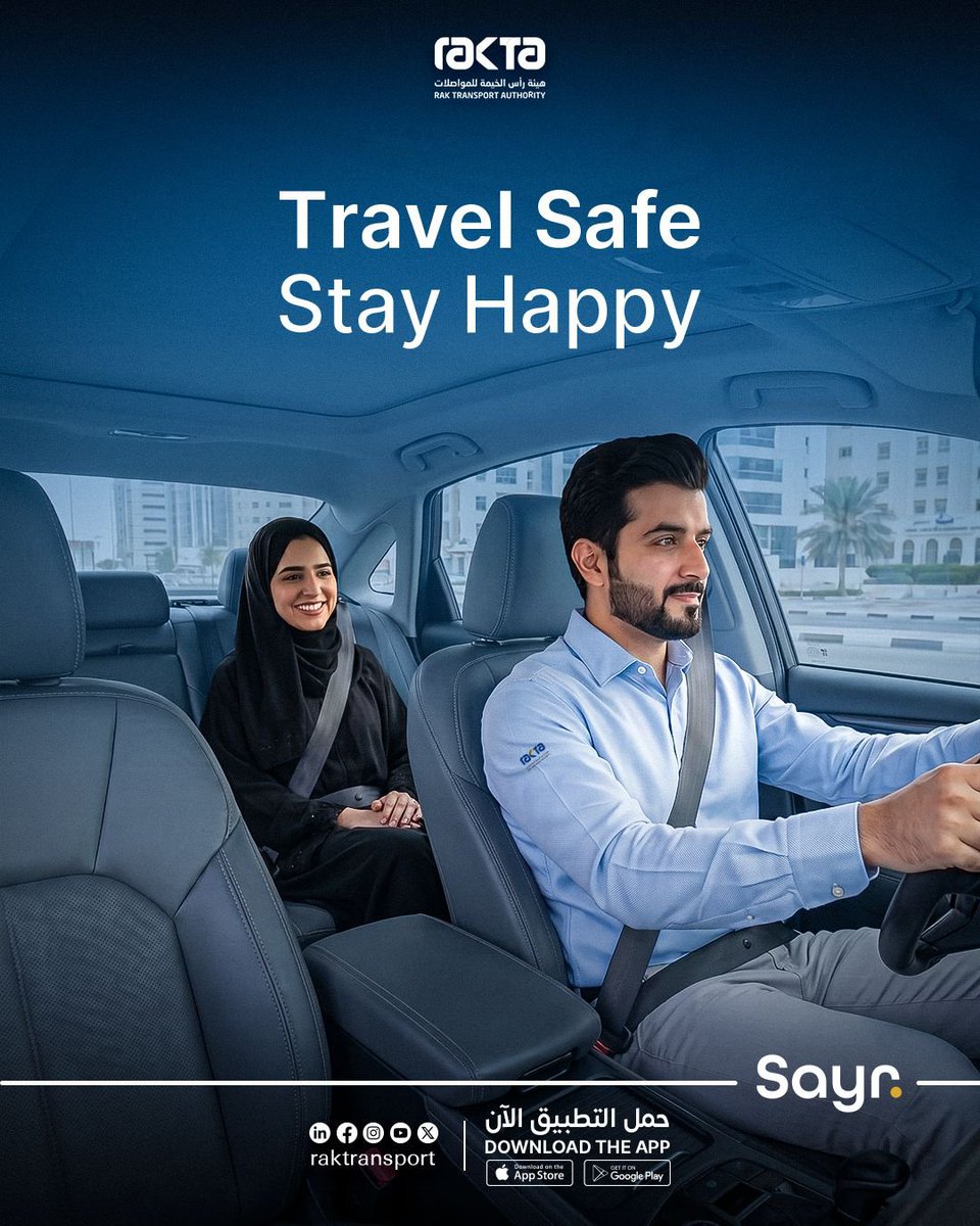 RakTransport's tweet photo. ننقل بأمان وابقَ سعيدًا
Travel Safe Stay Happy

عبر طبيق آب ستور أو جوجل بلاي
Download the app from App store or Google play

#هيئة_رأس_الخيمة_للمواصلات
#RAKTA https://t.co/97v4DiazJB
