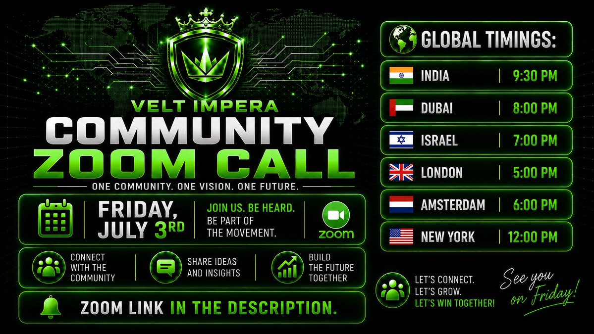 VeltrixaAI's tweet photo. 🚀 Join the Velt Impera Community Zoom Call!

Meet the community.
Share ideas.
Ask questions.
Help build the future.

🌍 Friday, July 3

📢 Zoom:
https://t.co/CFpTiwqRyJ

Join Telegram:
👉 https://t.co/X3w6NlpUTS

#VeltImpera #Crypto #Web3 #Blockchain https://t.co/fBtSxwPMYh