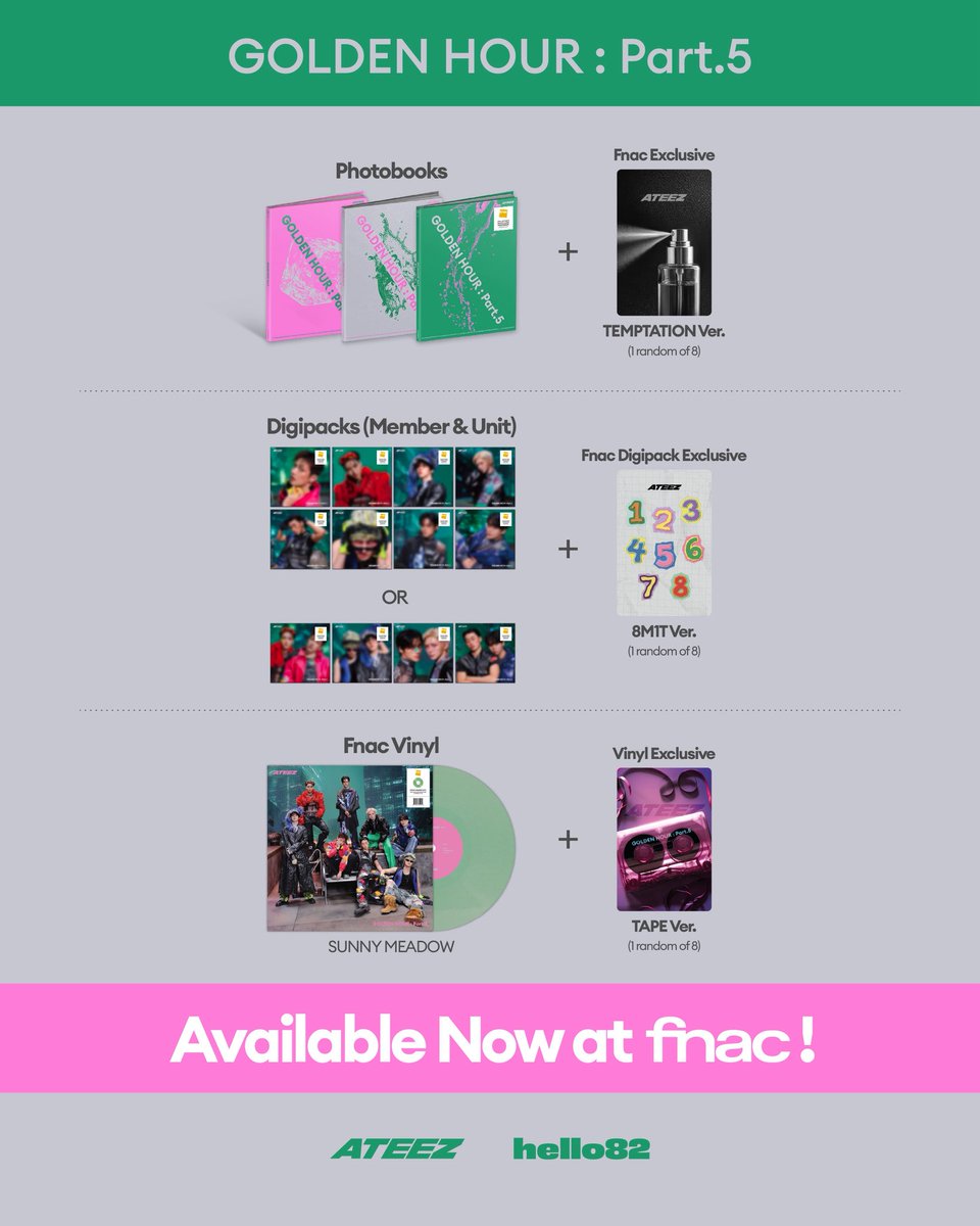hello82EUROPE's tweet photo. ATINY are Fallin’ deeper and deeper for ATEEZ!
Don’t miss grabbing your Exclusive Albums at your local Fnac and HMV TODAY!

Available On-site
📍 Fnac Exclusive (TEMPTATION Ver.)
📍 Fnac Digipack Exclusive (8M1T Ver.)
📍 Fnac Vinyl Exclusive (TAPE Ver.)
📍 HMV Exclusive (K.O. Ver.)

Available Online ⬇️ 
🔗 https://t.co/KPWZKSauuO

@ATEEZofficial 
#ATEEZ #에이티즈 #GOLDENHOUR #GOLDENHOUR_Part5 #BAD