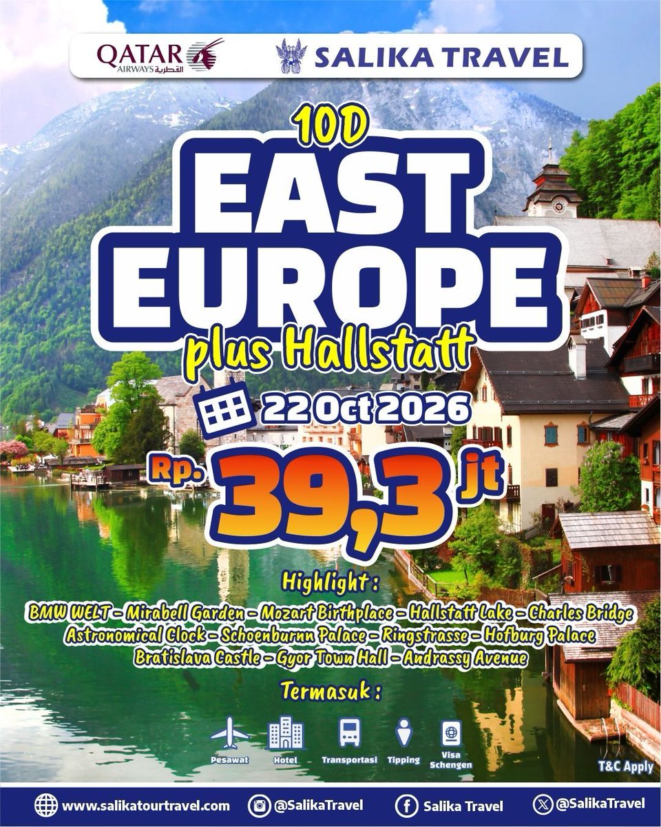 SalikaTravel's tweet photo. 10D East Europe plus Hallstatt

Info selengkapnya klik :
https://t.co/sv9RHZrnMM

Rsv hub :
https://t.co/LhlGcqo4Dh
https://t.co/vKGZGoLVj2
https://t.co/hWWPas0R7S

T&amp;C Apply
#SalikaTravel #BestDeals #GroupSeries
#TourWithSalikaTravel #JoinTourSalikaTravel
#SalikaEastEuropeTour https://t.co/NpCY8V1JBQ