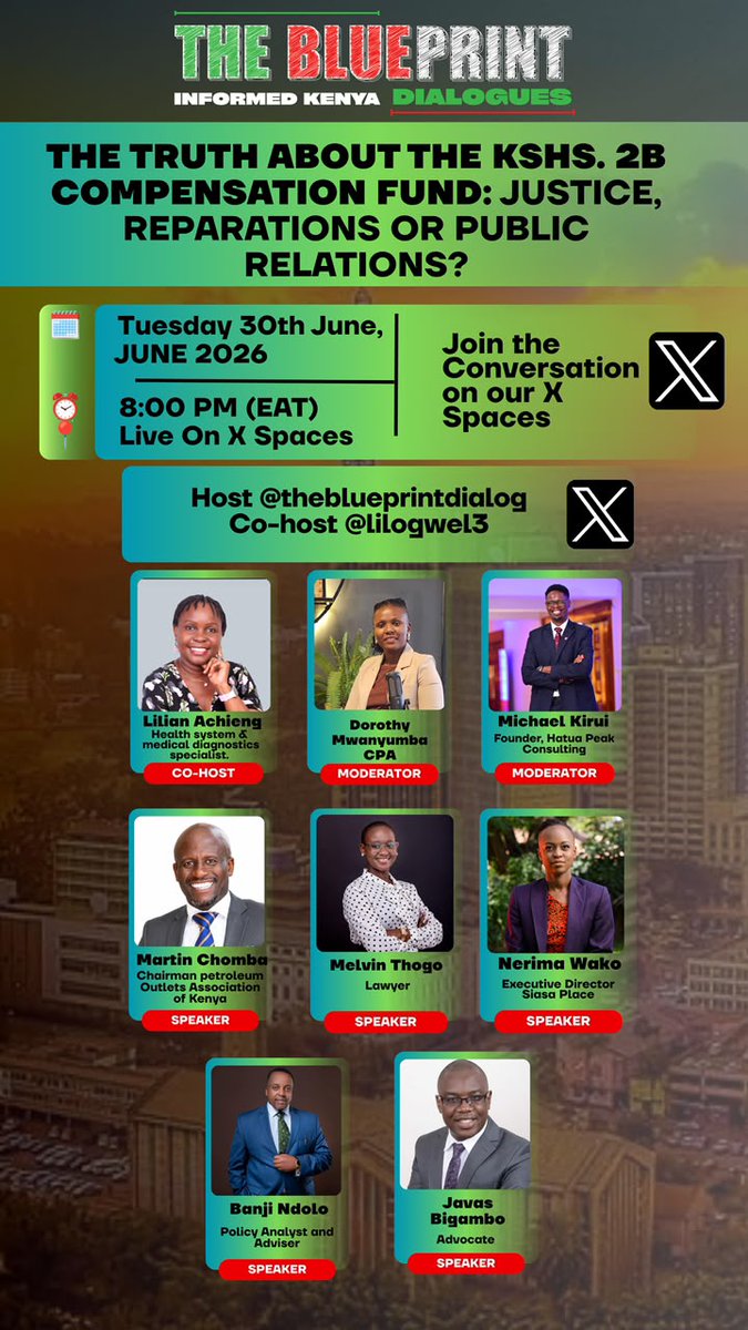 blueprintdialog's tweet photo. Speaker Spotlight
Javas Bigambo @Javasbigambo 

Today we feature Advocate Javas Bigambo.

One of Kenya's respected governance and constitutional commentators.

We'll ask him:

Can a reparations programme succeed if public confidence in the process is low?

What question would you ask him?

#BlueprintDialogues