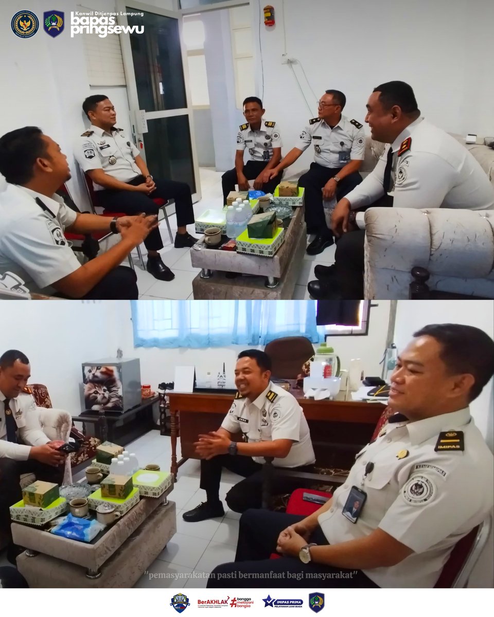 HumasBapasPsw's tweet photo. Selasa, 30 Juni 2026, Balai Pemasyarakatan Pringsewu melaksanakan kegiatan koordinasi dengan Rumah Tahanan Negara Krui dalam rangka memperkuat sinergi pelaksanaan pembimbingan kemasyarakatan serta optimalisasi program integrasi bagi warga binaan pemasyarakatan. https://t.co/JmSru3wOXz