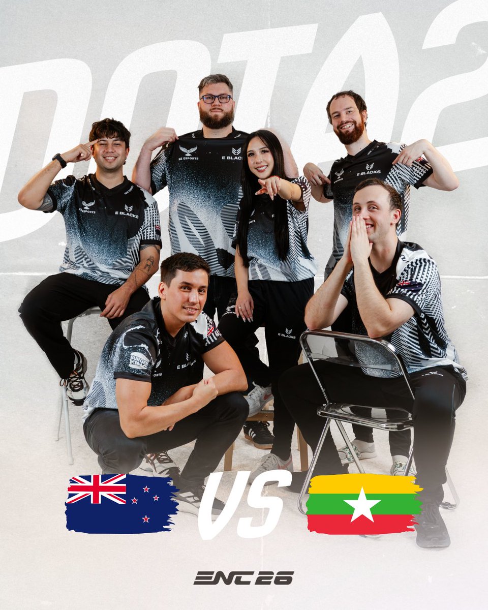 TeamNZL_Esports's tweet photo. Our Dota 2 team plays their first qualifier match tonight against Myanmar at 9pm NZT, coming straight off a full training block together in Malaysia 🔥 . 

Best-of-three, first match up in the #ENC26 Dota 2 Qualifiers. We've watched the preparation, and we're proud of where they've arrived.

Join us in supporting them tonight! 💪🇳🇿 
📺 https://t.co/BfbMUeHrg2

@enc_en | @nz_esports_ | @eblacks_