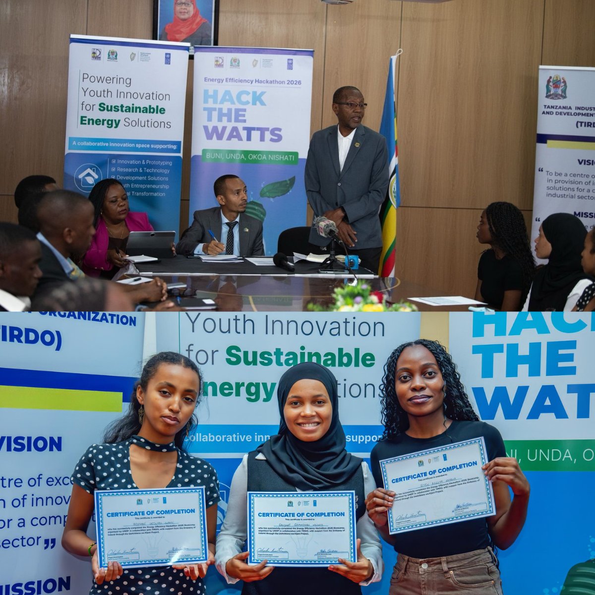 IITMZanzibar's tweet photo. Three students. Three countries. One winning idea.
We are incredibly proud of our students Raudhat Mwinyi(Zanzibar), Given Kangwa (Zambia), and herman getaneh(Ethiopia), whose team #SEMS Innovators was recognized among the winners of the UNDP Energy Efficiency Hackathon 2026 in Tanzania.
Their innovative solution earned a TZS 10 million seed grant and mentorship support to further develop their prototype - turning a bold idea into an opportunity to create real impact.
This achievement is more than a win. It's a reminder that when talented minds from different cultures come together with a shared purpose, innovation happens.
A perfect combination, made possible by IITM Zanzibar. 💙
Congratulations to our young innovators! Your journey inspires us, and we can't wait to see the impact you will create.
#IITMZanzibar #UNDP #HackTheWatts #EEHackathon2026 #EnergyEfficiency #Innovation #StudentInnovation #GlobalCollaboration #FutureLeaders #Sustainability #CleanEnergy #AfricaInnovation