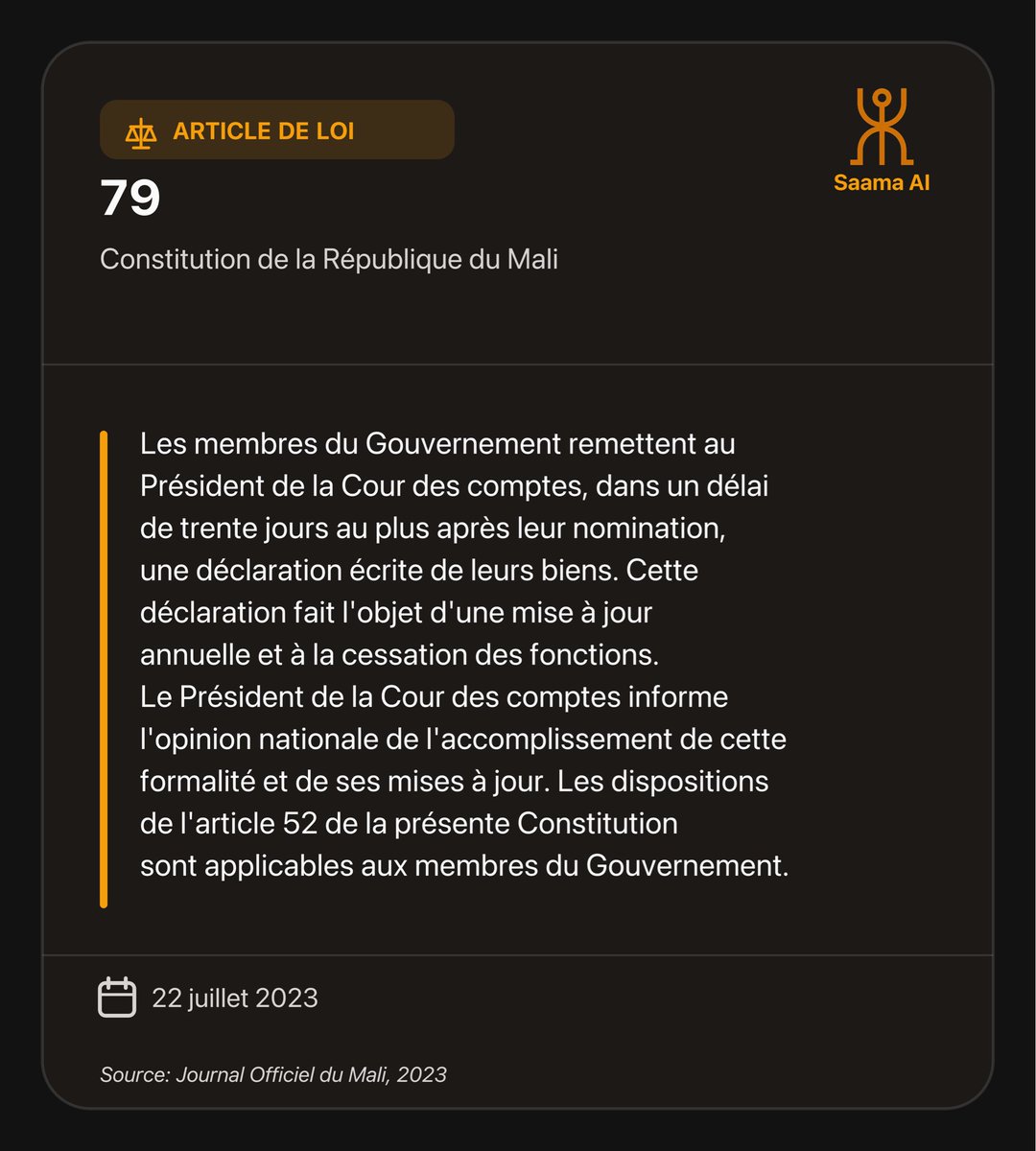 dixneufsoixante's tweet photo. Les membres du gouvernement ne déclarent plus leurs biens ! 🇲🇱

Saviez-vous que la Constitution oblige pourtant chaque ministre à déclarer son patrimoine ? 

Tout membre du gouvernement a 30 jours après sa nomination pour lister ses biens : terrains, villas, comptes bancaires, véhicules et bijoux (y compris ceux du conjoint et des enfants mineurs).

D'après les rapports de l'OCLEI, la transparence est en chute libre. On est passé de 31 ministres en règle en 2019 à seulement 5 en 2023.

Pour le Mali Kura : L'exemplarité doit venir d'en haut. Respecter cette procédure est indispensable pour lutter contre l'enrichissement illicite. 

📢 Nous interpellons les autorités :
Veillez à ce que la loi soit appliquée.