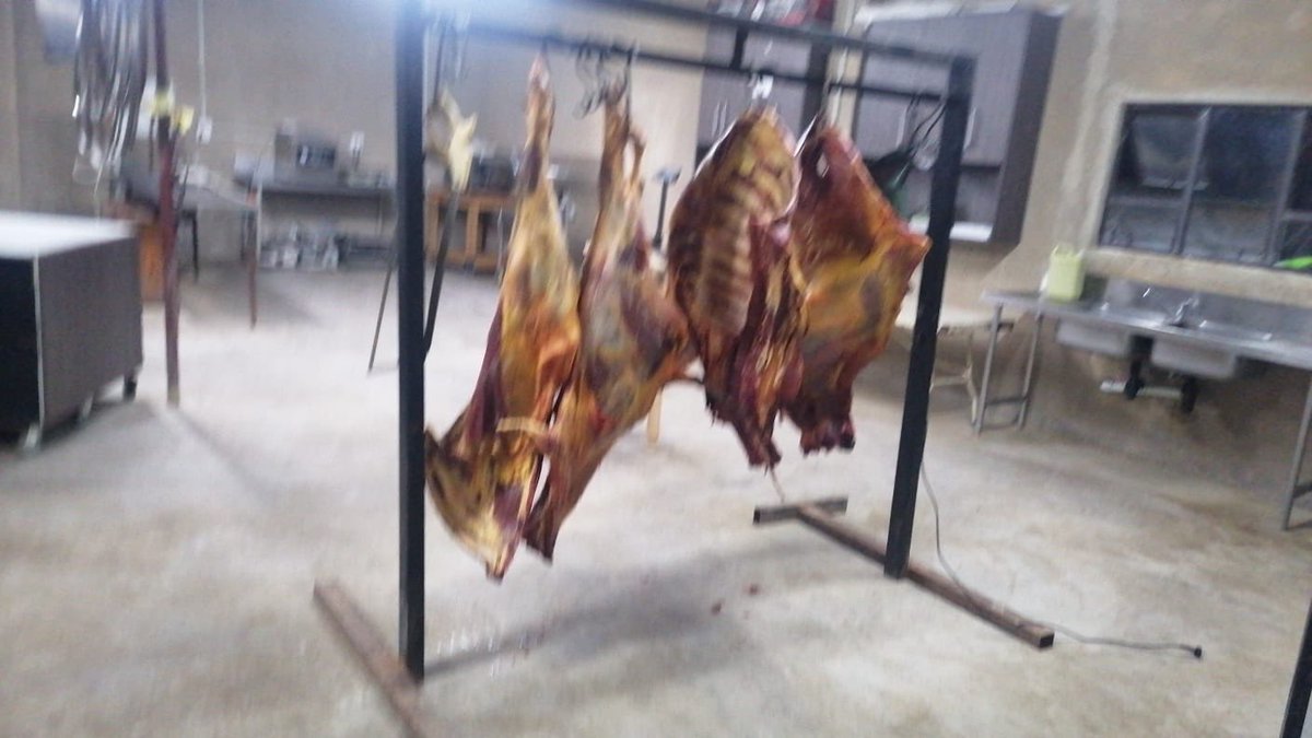 SAPoliceService's tweet photo. #sapsGP [GAUTENG: JOINT SURVEILLANCE HUB: POCC, BRIXTON] 

At approximately 03:00, drone surveillance over Crown Mines, Johannesburg, detected suspicious activity at a property. Ground teams responded and confirmed the establishment was illegally operating as an abattoir.

Gauteng Provincial #StockTheft and Endangered Species Investigators as well as Criminal Record and Crime Scene Management are currently processing the scene. Six illegal immigrants have been arrested. 

The owner of the establishment will be arrested for hiring illegal immigrants.

#FightingCrime #IllegalImmigration #SaferCommunities 
#PartnershipPolicing #PoliceVisibility 
#CommunityPolicing #SafetyAndSecurity ST