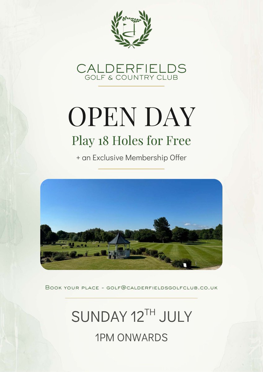 CalderfieldsGCC's tweet photo. Make a note of the date for a round of free golf!
To book your tee time just E-mail golf@calderfieldsgolfclub.co.uk https://t.co/Ez1tFQaH30