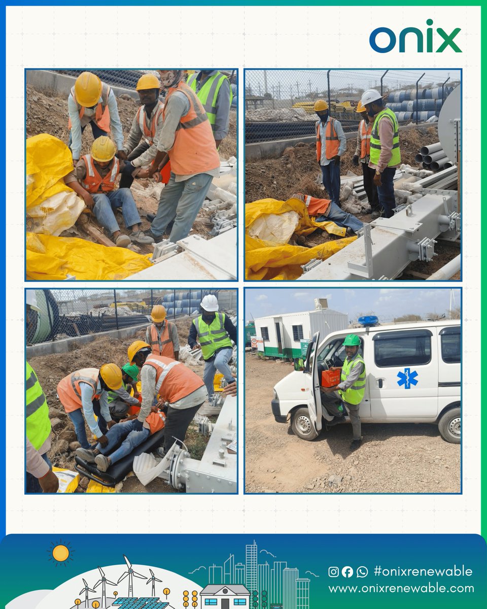 onixrenewable's tweet photo. Safety in action at our 150 MW Hybrid Project, Western Gujarat! 

A successful Snake Bite Emergency Mock Drill was conducted to strengthen preparedness and ensure a safer workplace for all. 

#SafetyFirst #OnixRenewable https://t.co/VIVBJo1vkS