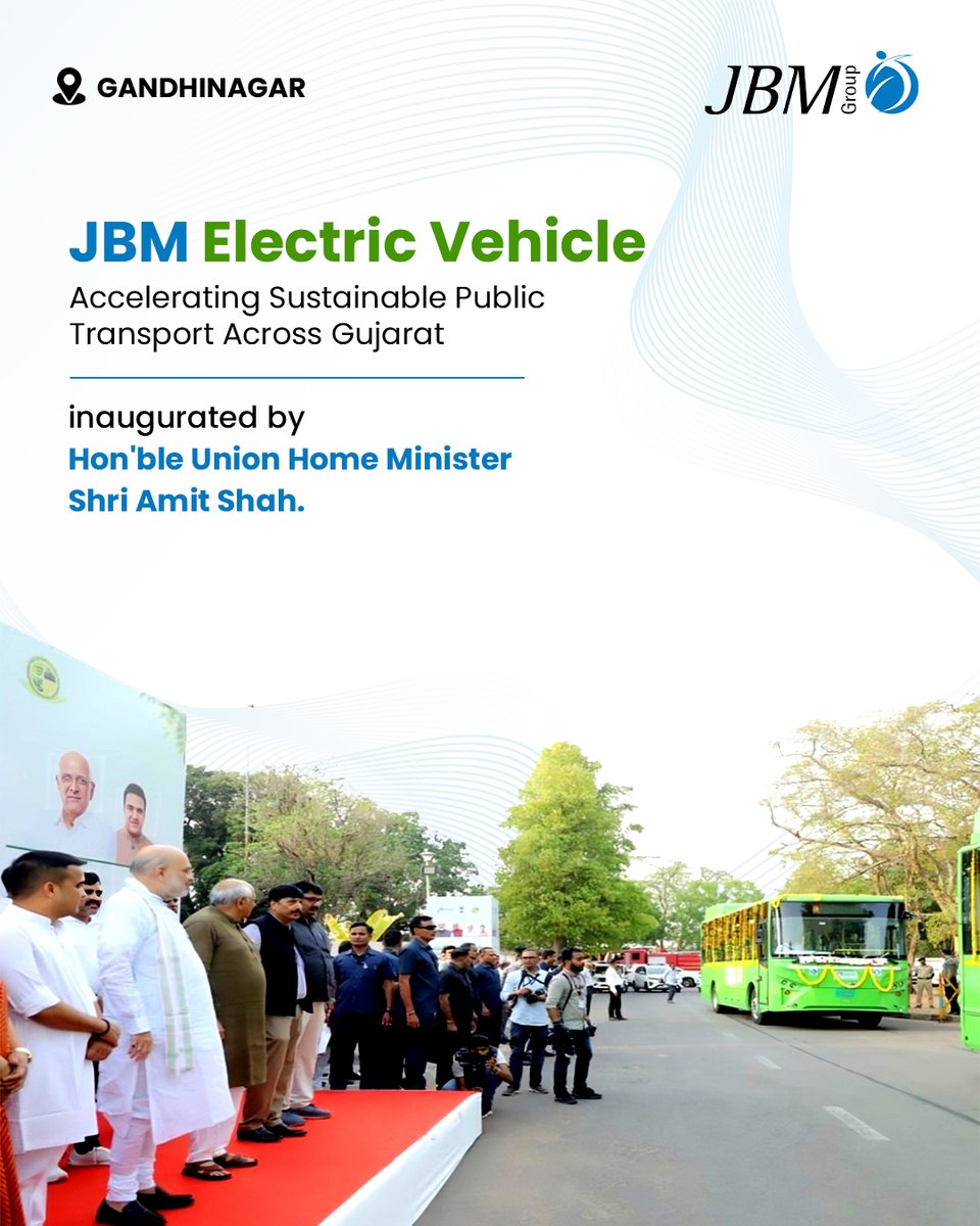 JBMAuto's tweet photo. Gujarat is driving cleaner, future-ready public transport. JBM EV is proud to expand its e-bus footprint to 8 cities across the state, strengthening sustainable mobility and greener urban transport.

#JBMElectricVehicles #Gujarat #ElectricMobility #SustainableTransport https://t.co/xALQQATPOc