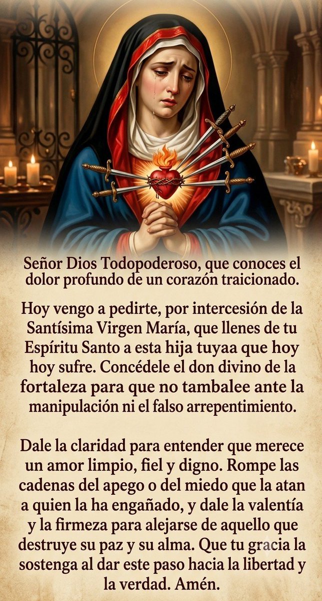 VictoriaMaReal's tweet photo. @EvyRedsooff Creo que esta es una mejor oracion. Ya veras que la Virgen De Los Dolores ye vaba dar la fuerza que necesitaa paea dejarlo y salir adelante. Si no te respeta, tampoco te merece. https://t.co/hp7bT3dwEe