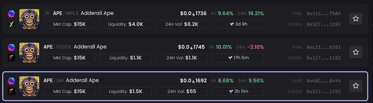 pdai2moon's tweet photo. $PDAI x $APE 🫡 some healthy LPs being set up @adderallapepls dev is poppin those pills 💊💊💊

15k mc 🤏
chart looking clean 📈
fun narrative 🤪
100m+ tokens burnt 🔥

https://t.co/yqzwjUzcgm

TG: https://t.co/wzCOrTT3BK
Site: https://t.co/cBs4e57cGn

$PLS $PLSX $HEX $INC $PRVX $PCOCK $RHPEPE $CVRE $DOUBT $PTGC $SWRM $XGAME $PMX