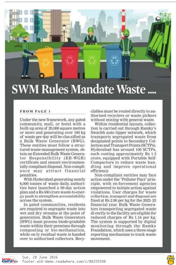 regpaper1's tweet photo. SWM Rules Mandate Waste ....
@hyderabadupdates_
#WasteManagement #SustainableLiving #Recycling #EcoFriendly #WasteSegregation #BulkWasteGenerator #EnvironmentalResponsibility #Composting #WasteToEnergy #GreenInitiatives #CleanIndia #WasteReduction #CircularEconomy #PollutionControl #WasteAwareness #SustainableCommunities #EcoConscious #WasteDisposal #GreenLiving #WasteRecycling