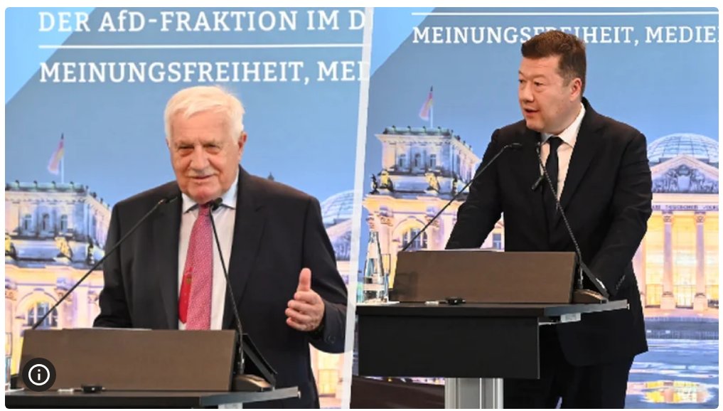 BoreckPetr's tweet photo. Před měsícem Václav Klaus a @tomio_cz dštili oheň a síru na organizátory sjezdu sudetských Němců v Brně. 

Teď  vystoupili na sjezdu německé AfD, která se netají úsilím o zrušení Benešových dekretů, aby ji podpořili a popřáli jí vstup do německé vlády. 

Vy tomu někdo rozumíte? https://t.co/3U6XbJS8a8