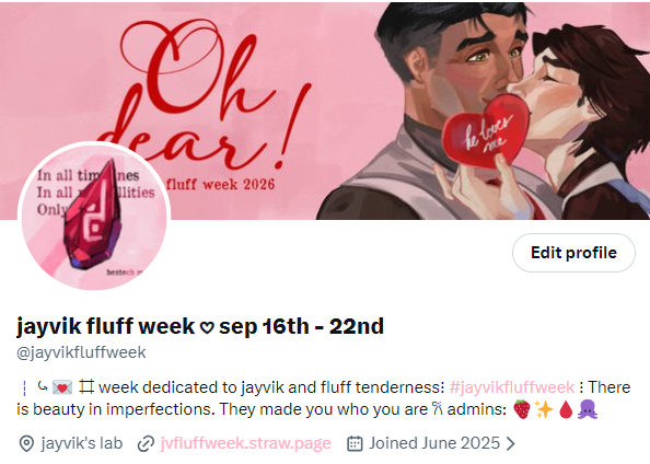 jayvikfluffweek's tweet photo. Dearest friends, a fresh new look has been prepared for the season. Pray tell, what do you think of it? https://t.co/eaDwQBRIYc