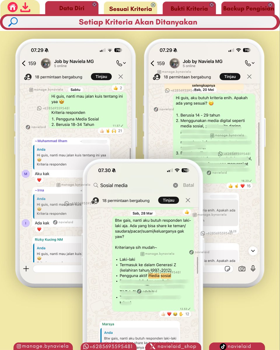 navielaid_shop's tweet photo. Responden Pengguna Sosial Media

Halo~ kamu lagi cari responden survei yang punya sosial media? Bisa banget! 😻🌿 100% asli manusia dan diisi oleh banyak partisipan sesuai kebutuhan kamu. Berjarak timestamp, bonus bukti sebaran dan bonus dapat bukti selesai isi-nya.

Cek A Thread.