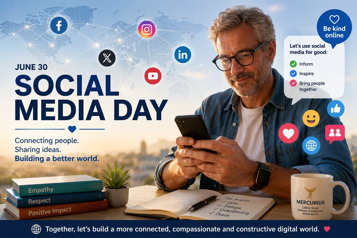thefrenchfrog's tweet photo. 📱 Today is Social Media Day !

Social media has transformed the way we communicate, learn and connect across borders. Like any powerful tool, it can amplify both the best and the worst of humanity.

At Mercurius, we believe these platforms can also become spaces for calmer conversations, constructive dialogue and greater international understanding. 🌍✨

Let's use social media not only to share information, but also to build trust, inspire others and bring people together.

#SocialMediaDay #SMDay #SocialMedia #Mercurius #DigitalWellbeing #PositiveImpact