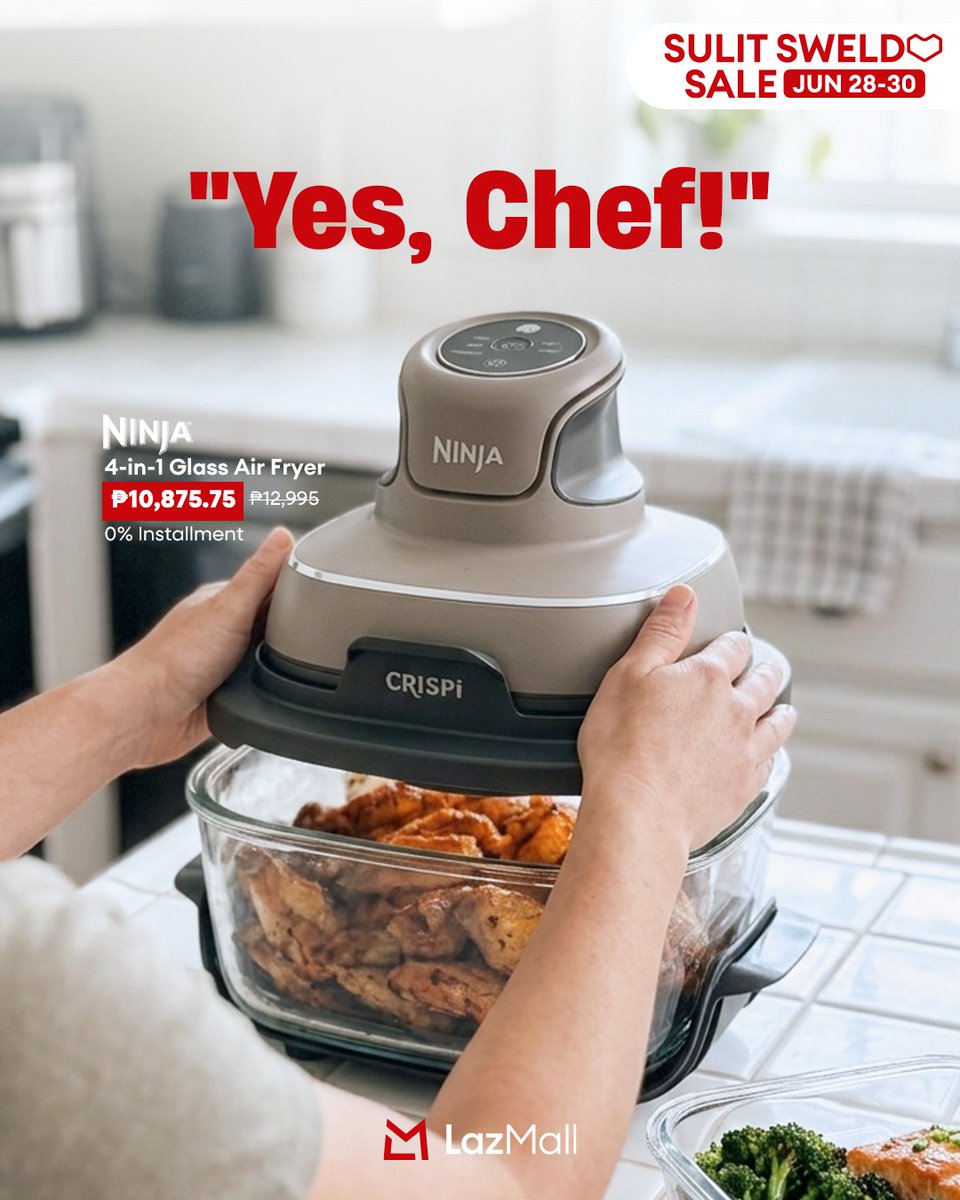 LazadaPH's tweet photo. No Chicagoland trip needed, chef! 

Bring restaurant-quality meals home with the Ninja Crispi® 4-in-1 Glass Air Fryer, now as low as ₱3,626 with 0% installment for up to 3 months! Check out now!