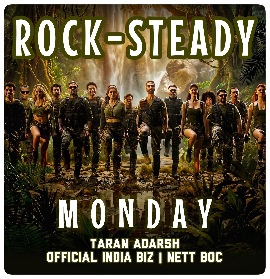 taran_adarsh's tweet photo. #WelcomeToTheJungle stays rock-steady on the make-or-break Monday... It's a solid Monday result [vis-à-vis Friday], especially for a working day, considering Friday's business had received an additional boost due to the holiday.

#WTTJ continued to dominate across Tier 2 and Tier 3 centres, with non-national chains also registering robust business on the all-important Monday.

The film has opted for discounted ticket rates today [Tuesday], which should further boost footfalls... As things stand, #WTTJ is firmly on course to post one of the biggest Week 1 totals of 2026.

⭐ #WTTJ [Week 1] Thu previews 4.07 cr, Fri 15.33 cr, Sat 21.02 cr, Sun 25.41 cr, Mon 8.52 cr. Total: ₹ 74.35 cr. #India biz | Official Nett BOC | #Boxoffice