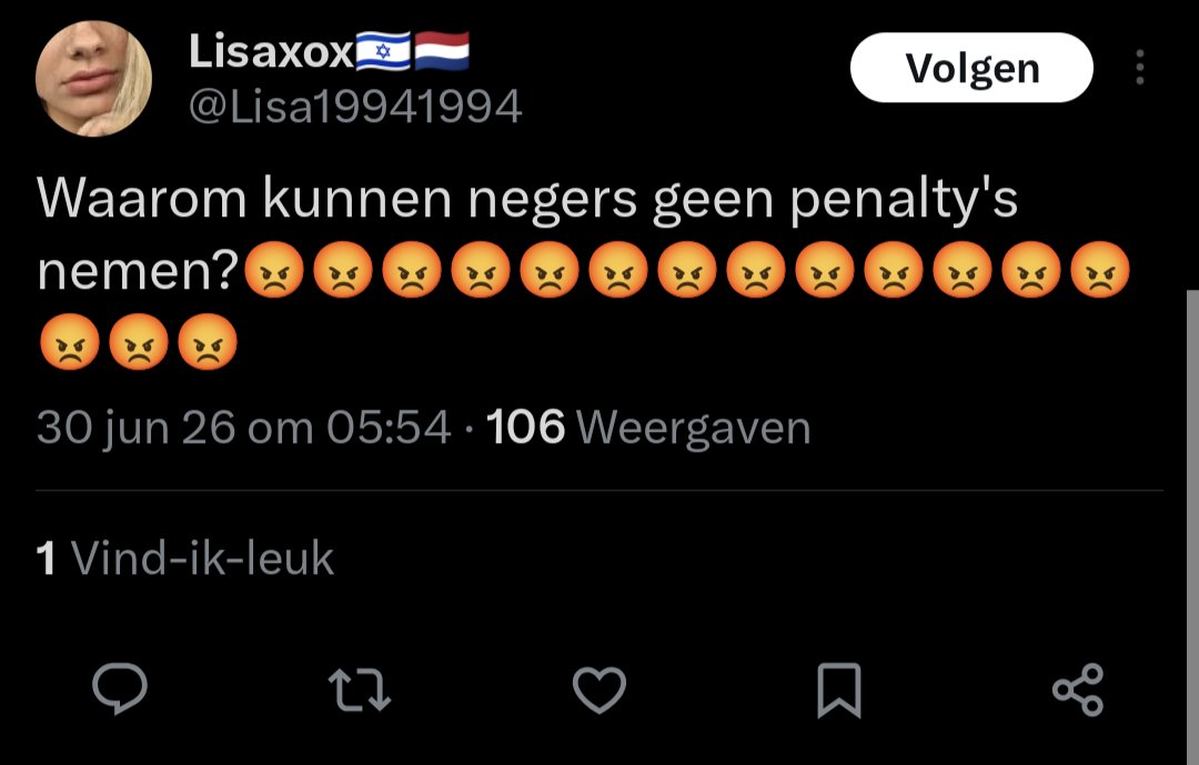 Anouar_factum's tweet photo. Misselijkmakende reacties vanwege het verlies van 🇳🇱.....

Racistisch tuig is weer volledig omgeschakeld naar haatmodus.  
Het is de schuld van "Negers" dat Nederland heeft verloren. 

Get a life, stelletjes lossers. 🖕

#marned #nedmar https://t.co/nqSCzrPQtn