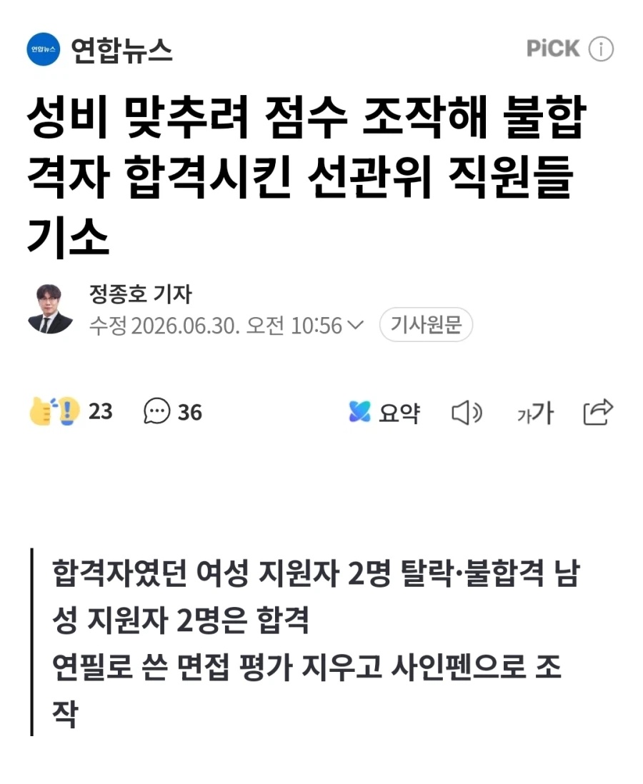 GimYeolae81666's tweet photo. 이들은 당시 합격자 성비 조절이 필요하다는 이유로 합격자였던 여성 지원자 2명의 면접 점수를 낮게 조작해 불합격시킨 것으로 조사됐다.

반대로 당초 불합격자였던 남성 지원자 2명의 면접 점수는 높게 조작해 합격시킨 것으로 파악됐다.

선관위 가지가지했네 남자합격시키려고 여성분들 떨어뜨림 https://t.co/uwb3ysHwXp