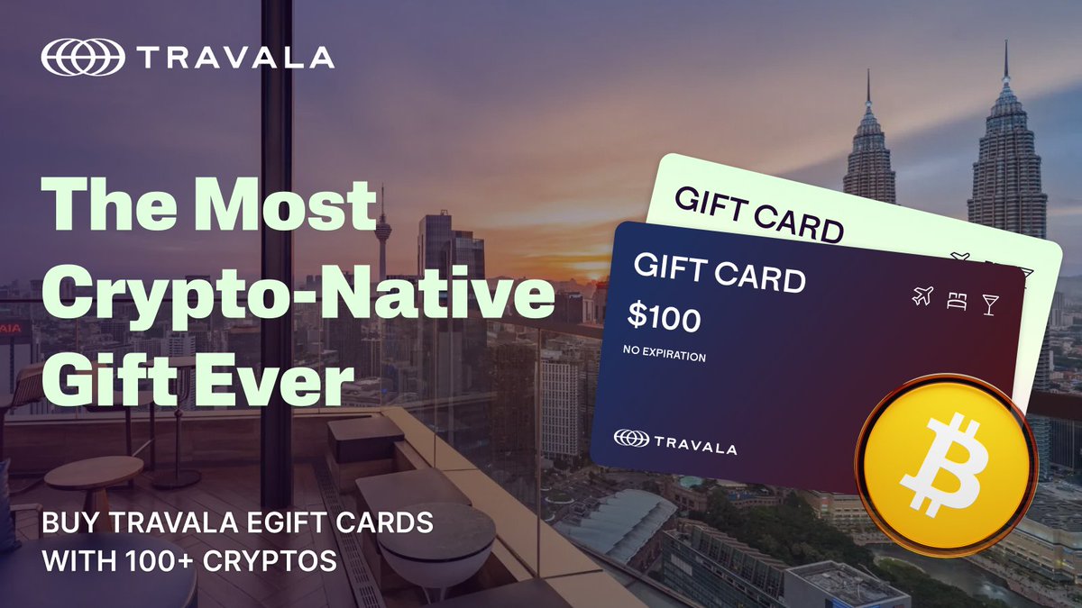 travalacom's tweet photo. Your crypto has a new use case 🎁

Buy a Travala eGift Card with BTC, ETH, USDT or 100+ more! Gift someone flights, hotels, activities or car rentals!

🔹 Instant delivery
🔹 Never expires
🔹 3M+ travel products

What's more Web3 than that?

Buy now 👉 https://t.co/5Xq9fuvcL5 https://t.co/As20AJQ9O2