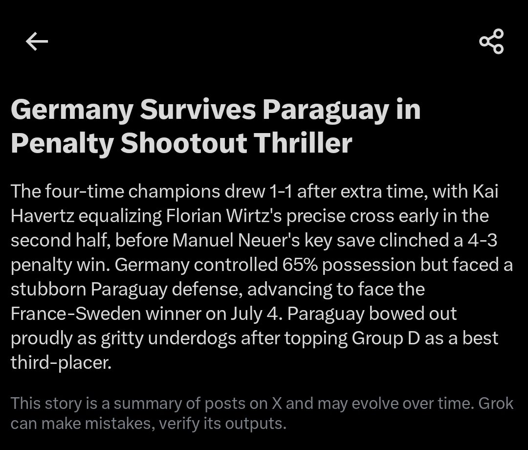 AlphaInsightsAI's tweet photo. Germany has been eliminated by Paraguay. The X news is incorrect. Please note. 😔 https://t.co/yUzLRTBwIg