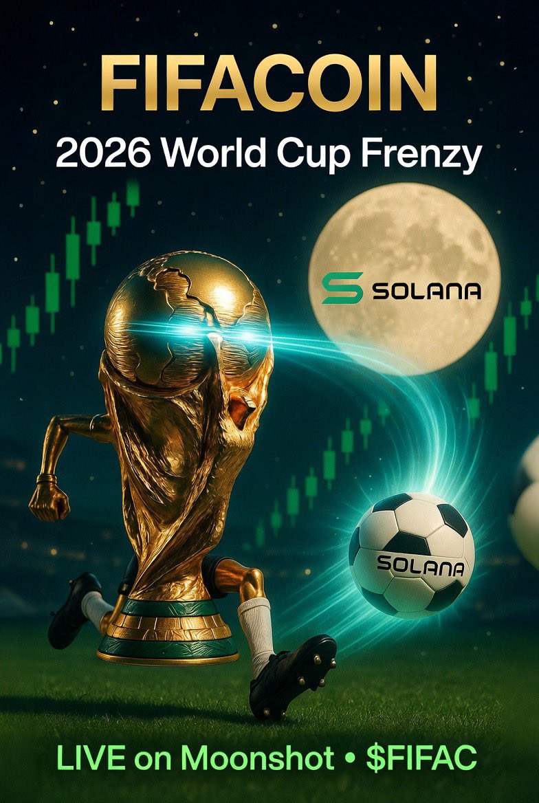 Fifacoin26's tweet photo. FIFACOIN is now LIVE on Moonshot ⚽🏆

The 2026 World Cup memecoin just dropped.

Early buyers already up 420% 🚀

Join the global squad before it gets crazy:
👉 https://t.co/XJDBwfAL2k

$FIFAC #FIFACOIN #WorldCup2026 https://t.co/Y19nCNJ3O2