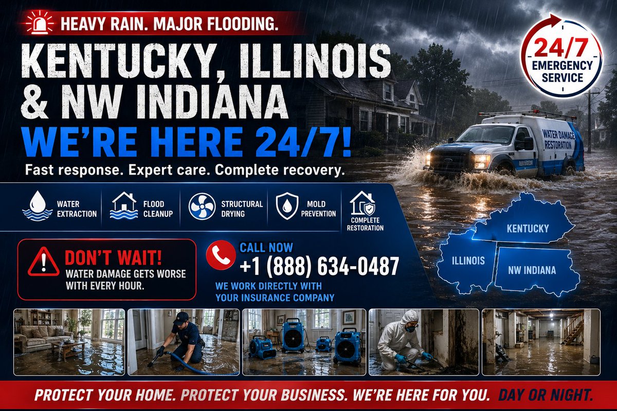 maksud28's tweet photo. Flooded? Don’t wait for the mold to take over. 🛑

Even after the water recedes, trapped moisture inside your walls is a ticking time bomb for black mold. If your home in Kentucky or Illinois was hit by the recent storms, you need professional drying—FAST.

We are dispatching emergency crews now. Don’t settle for a "quick fix" that leaves you with health risks later. 🛠️💧

DM us for immediate inspection or click the link below to get help right now! 👇

https://t.co/i4fUjGZylg
https://t.co/WUbTtwMZsS
https://t.co/LSaTl3f2ha

#WaterDamage #FloodCleanup #RestorationServices #MoldRemoval #EmergencyResponse #StormDamage #PropertyRecovery #KentuckyFloods #IllinoisWeather #DisasterRestoration