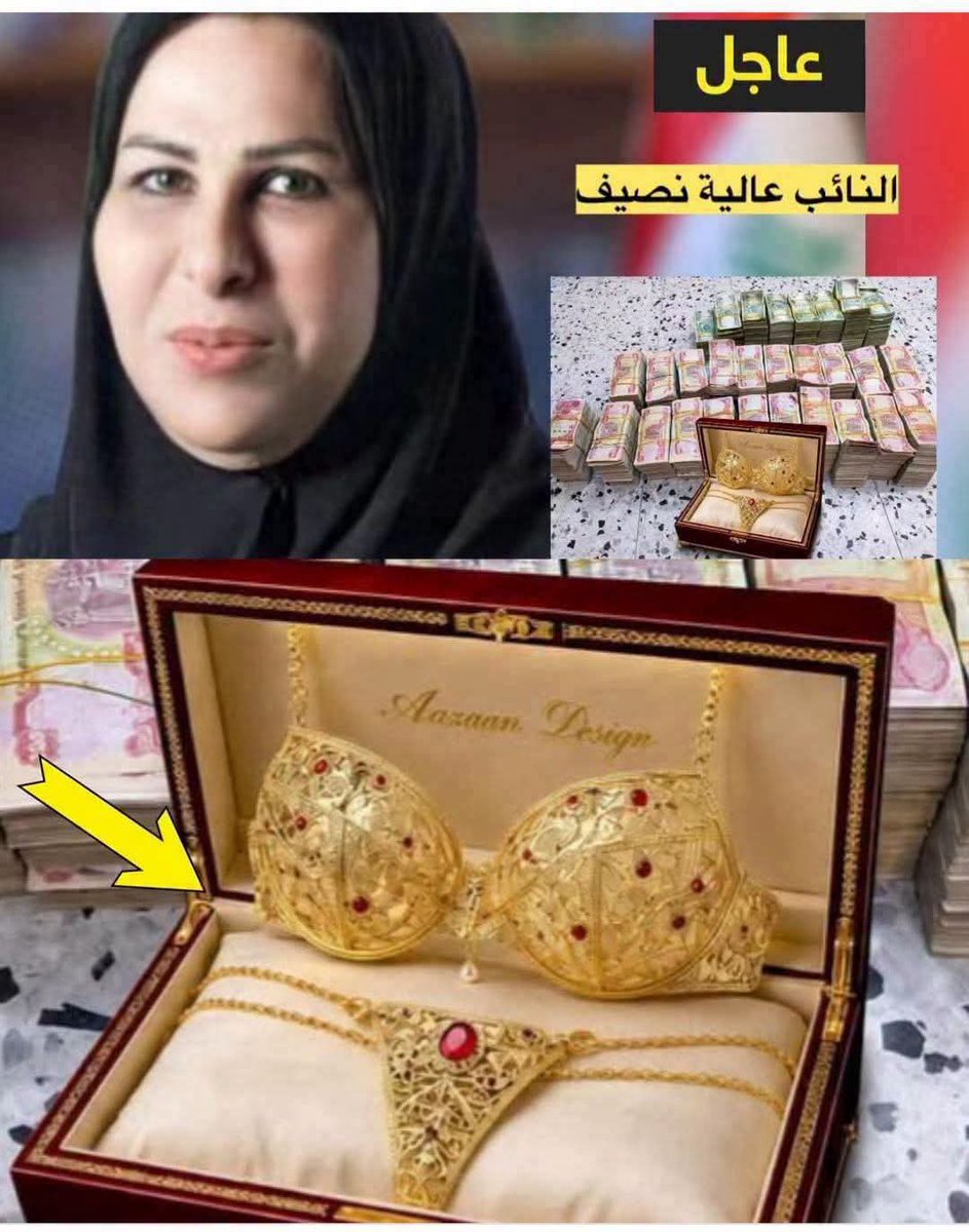 KurdIsrail's tweet photo. 🟡They talk about employee salaries in Iraqi Kurdistan, while at the same time, there is a gold bra and panties in the house of Iraqi MP Alia Nassif. https://t.co/iv42vWNmLK