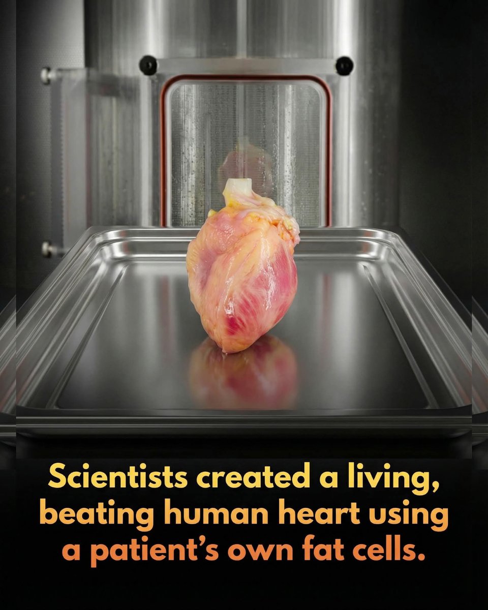 SmartScience's tweet photo. 🫀 Israeli researchers 3D-printed the world’s first vascularized heart using a patient’s own cells and biological materials.

Israeli scientists at Tel Aviv University have achieved a historic first by 3D-printing an entire vascularized heart using human cells and biological materials. Unlike previous attempts that focused only on scaffolding or lacked cellular structures, this miniature organ—roughly the size of a rabbit's heart—contains blood vessels, chambers, and the complex architecture necessary for cardiac function. The team utilized a "bioink" derived from a patient's own fatty tissue, which was processed into stem cells and then differentiated into heart and vascular cells. This personalized approach significantly minimizes the risk of organ rejection, as the material is biologically identical to the recipient's own body.

While the heart does not yet beat and requires further development to handle high-pressure blood flow, researchers believe this proof-of-concept could revolutionize how we treat heart failure. Currently, thousands of patients die annually while awaiting organ transplants due to a critical shortage of donors. The ultimate goal is to scale this technology to create full-sized, functional human hearts that can be "printed" on demand in hospitals. If technical hurdles such as structural stability and cellular synchronization are overcome, scientists estimate that routine organ printing could become a reality within the next decade, fundamentally altering the landscape of cardiovascular medicine.

Source: Freeman, D.. Scientists create world's first 3D-printed heart using human cells. NBC News MACH.