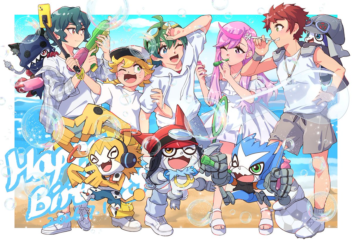 sanadamakomi's tweet photo. ハル誕生日おめでとう～！今年もみんなでにぎやかにお祝い！🎂✨
そして今年はアプモン放送10周年～！🎉🎉🥳🥳💐💐
これからも新規絵やグッズなど、いろいろ展開がありますように～！✨✨

＃新海ハル誕生祭2026
＃新海ハル生誕祭2026 https://t.co/b3jtcqKAzS