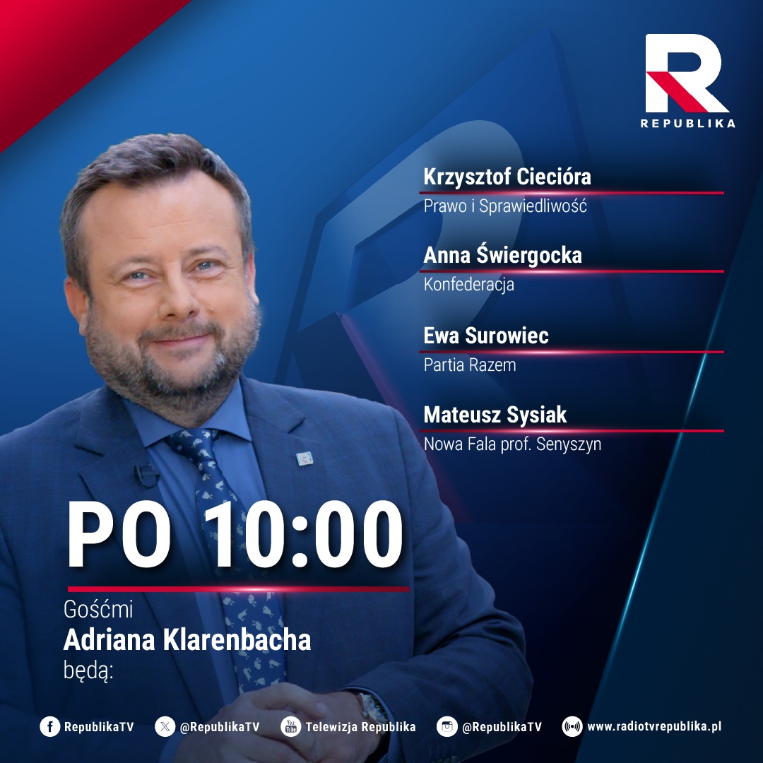 RepublikaTV's tweet photo. 🔵#PO10 | Gośćmi dzisiejszego wydania programu @AKlarenbach będą:
▪️@k_cieciora, (@pisorgpl)
▪️@anna_swiergocka, (@KONFEDERACJA_)
▪️@EwaSurowiec_, (@partiarazem)
▪️ Mateusz #Sysiak, (@PartiaNowaFala)
#tvrepublika #włączprawdę https://t.co/ff7AyAVMxE
