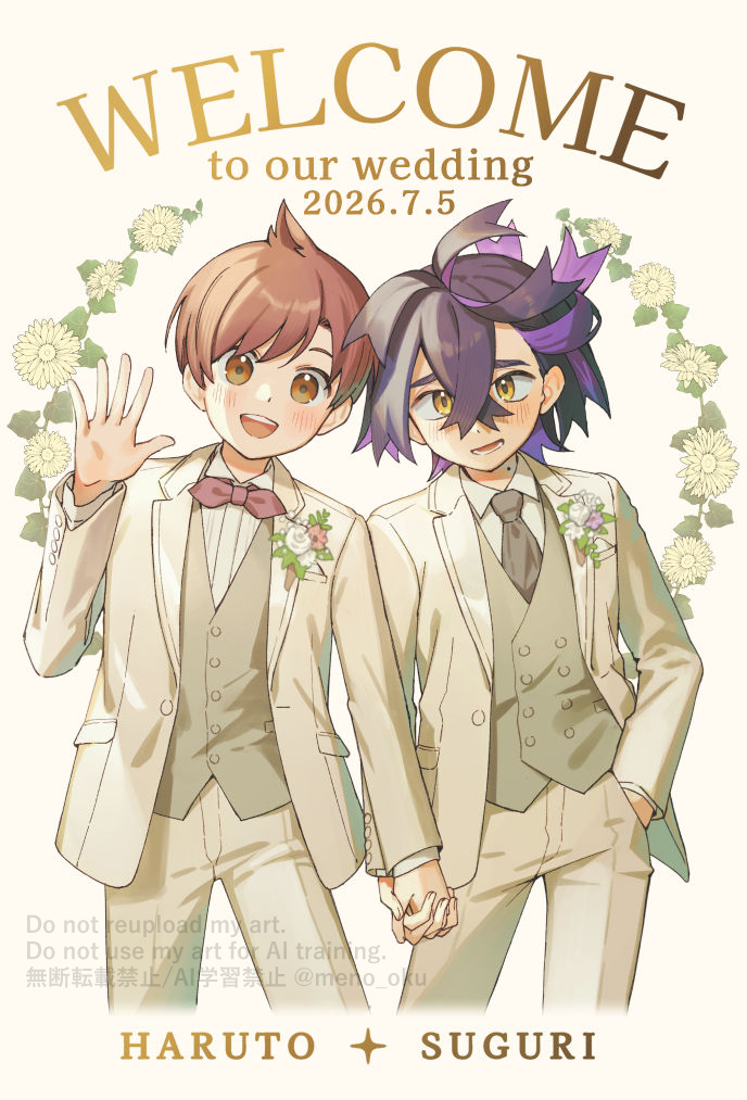meno_oku's tweet photo. ハルスグオンリー代婚ノベルティ情報①！ウェルカムボード風無配ポスカです！(not成長if)マットな箔と優しい質感の紙✨️印刷位置がやや上ずった感じなのが悔しい～ですが、それ以外めっちゃ良い感じです！いっぱい刷ったんで多分余る量あります https://t.co/Pjwz4uFbR5