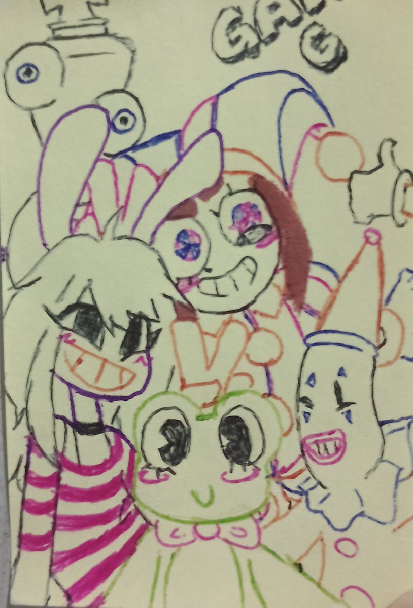 Dani_Denos's tweet photo. Meet the Gang if Jax wasn't a jerk 🎪🐸🐰
I drew this on a notebook
#TADC #Jax #Pomni #Ribbit #Kaufmo #Kingo https://t.co/APhXj7VddA